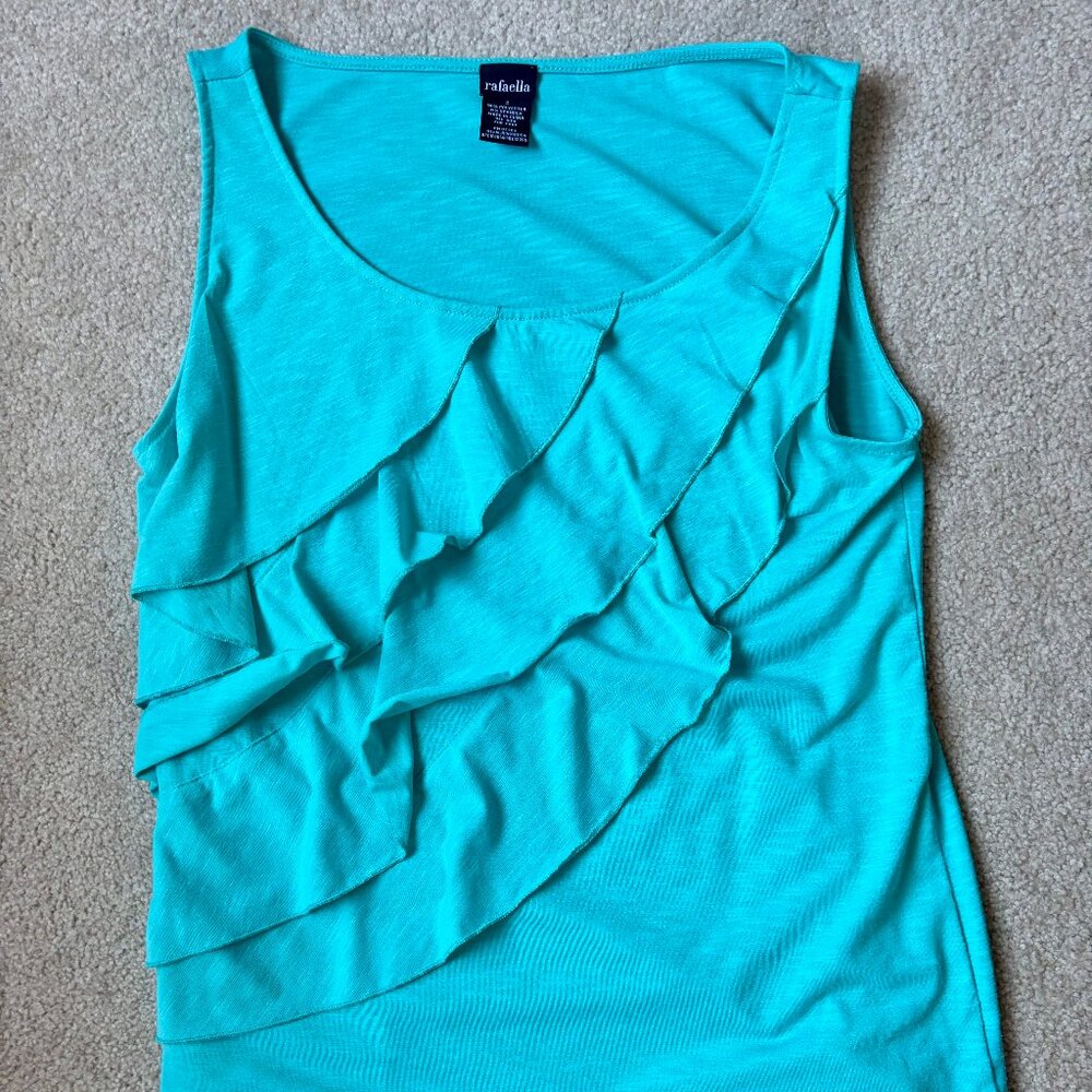 Rafaella • Aqua Tiered Ruffle Sleeveless Blouse
